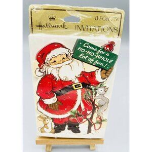 Vintage Hallmark Santa “Come for a HO-HO-Whole Lot of Fun” Invitations Woodland